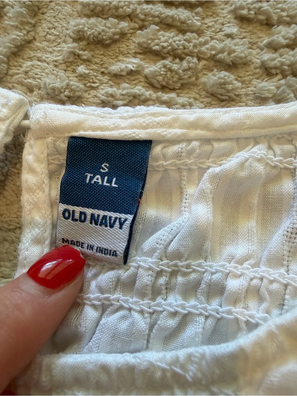 Old Navy White Smocked Peplum Puff Sleeve Blouse Size Small Tall